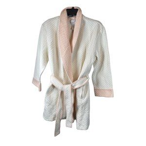 Willow Blossom Waffle Weave Short Robe Cream and Pink Size M